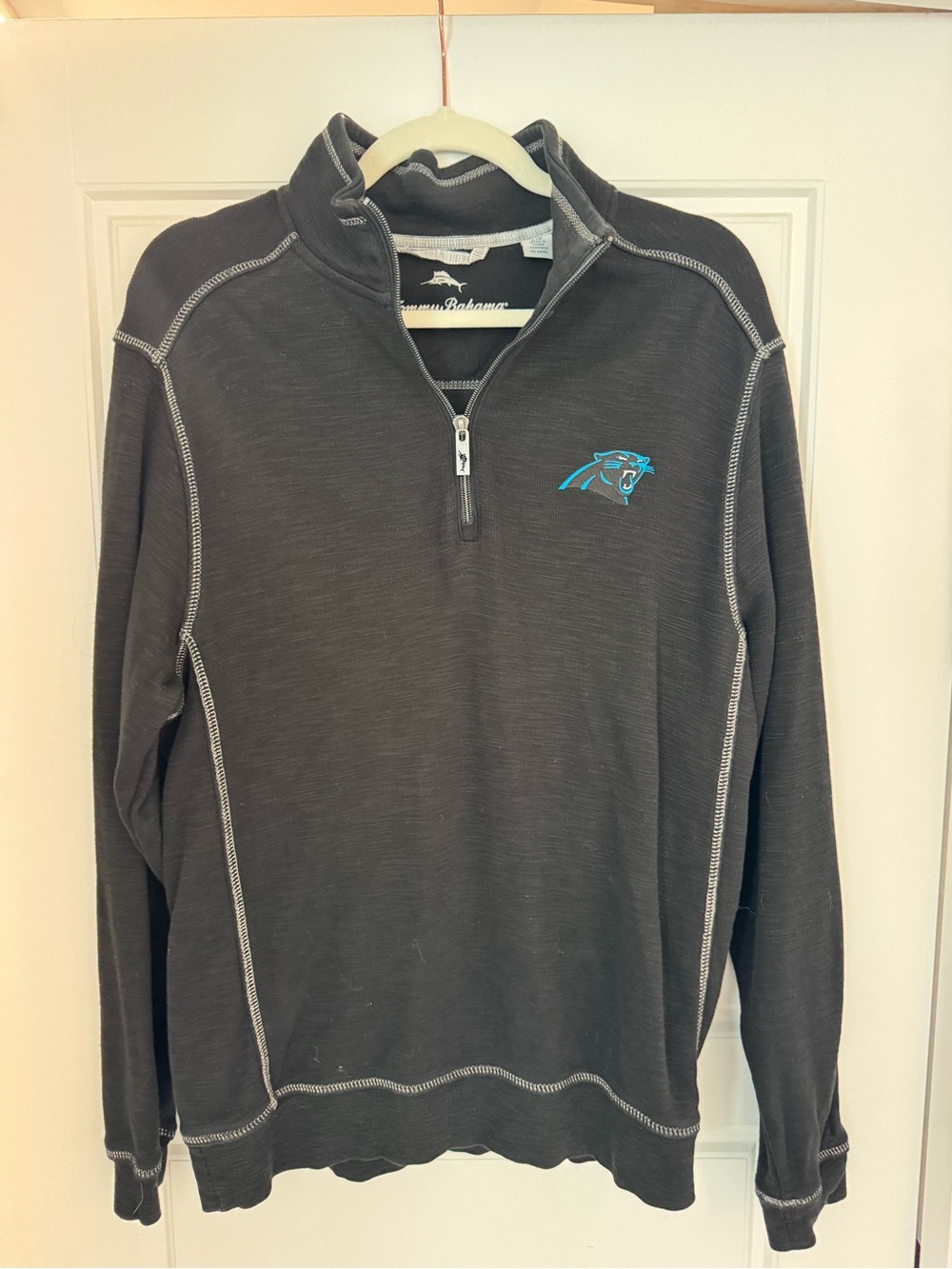 Tommy Bahama Men's Black 1/4 Zip Sweater with Teal Panthers Logo
